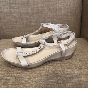 NEW Camper wedges low heel light taupe tan Velcro